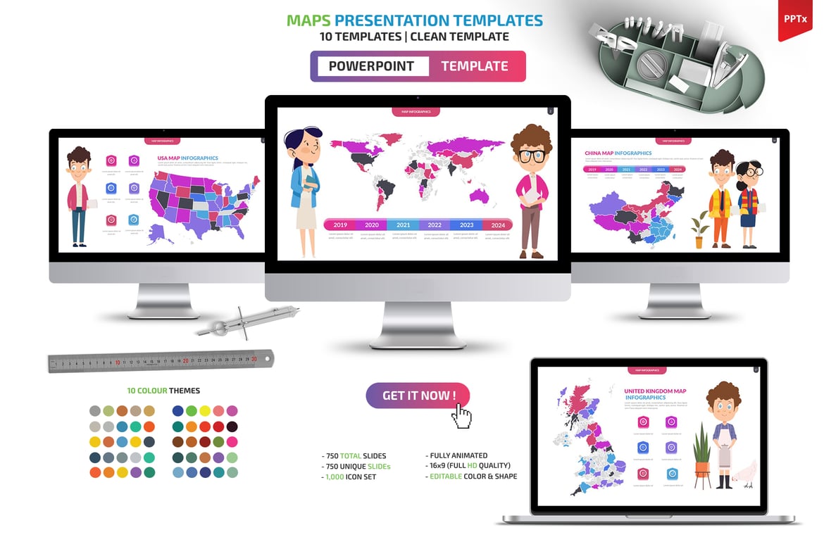 Template Presentasi PowerPoint Infografis Peta yang Menarik