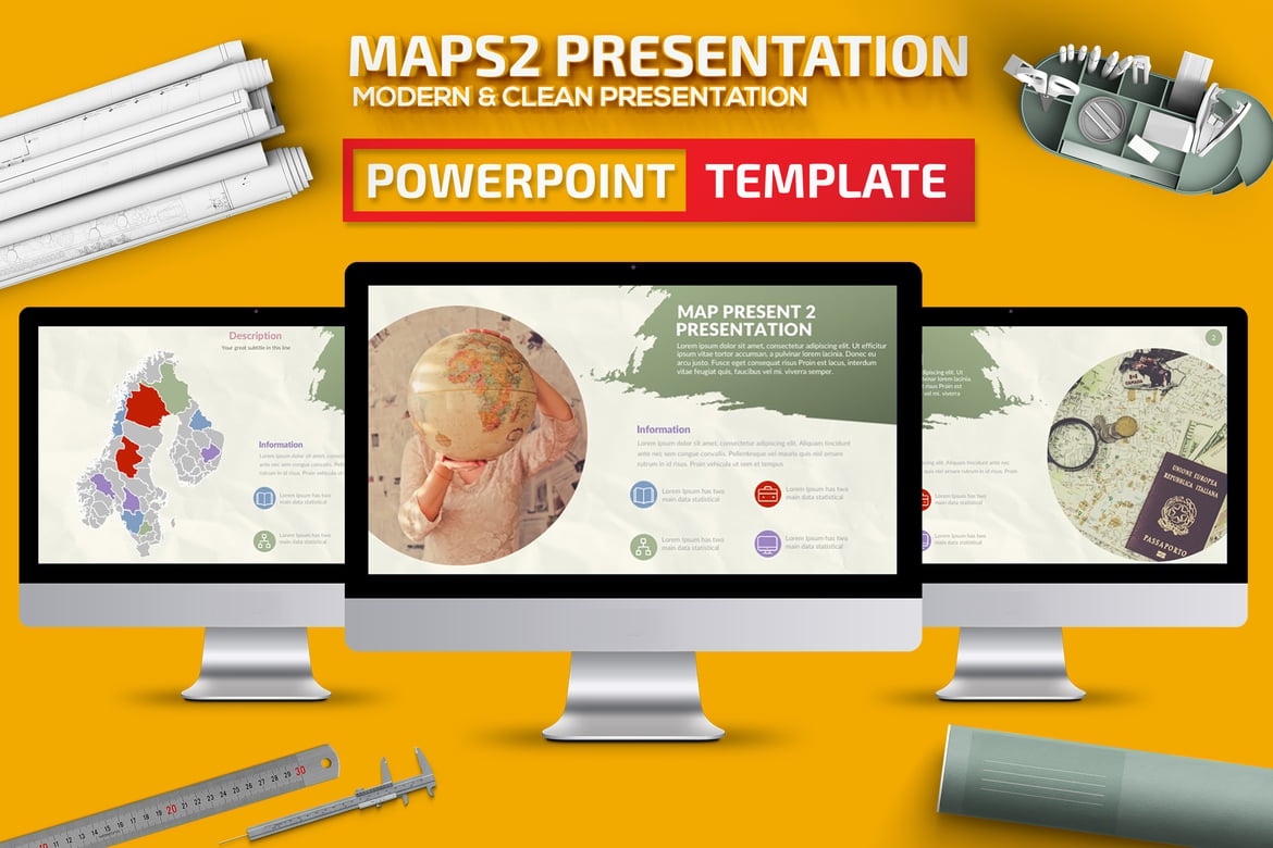 Template Presentasi PowerPoint Peta yang Menarik