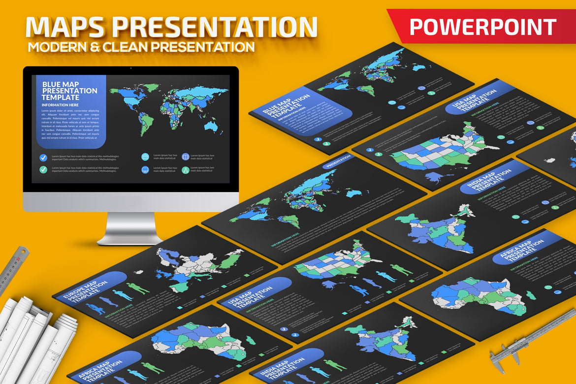 Template Presentasi PowerPoint Peta yang Menarik