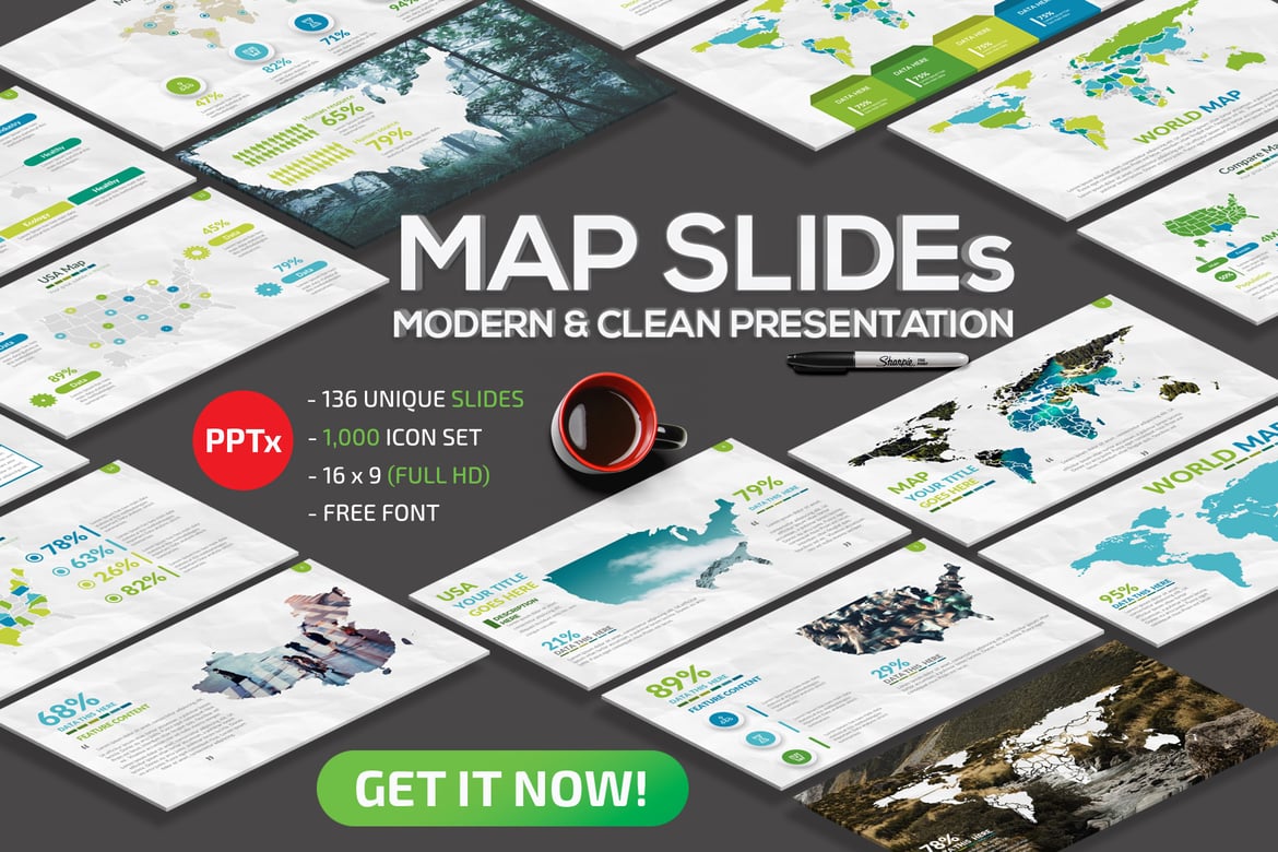 Template Presentasi PowerPoint Peta yang Menarik dan Interaktif
