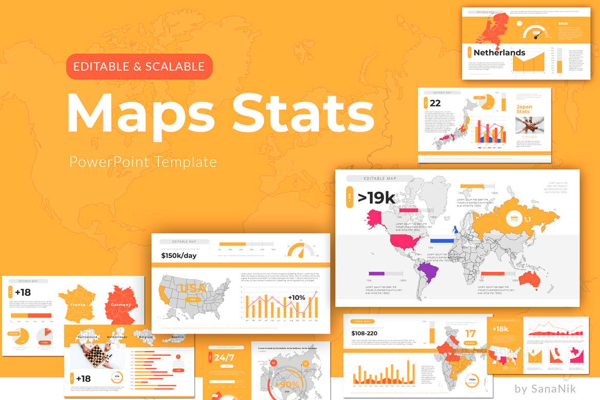 Template Presentasi PowerPoint Dashboard Statistik Peta yang Menarik