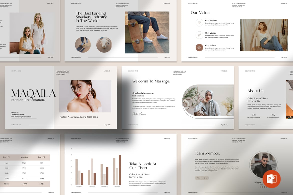 Template Presentasi PowerPoint Fashion Maqaila yang Menarik