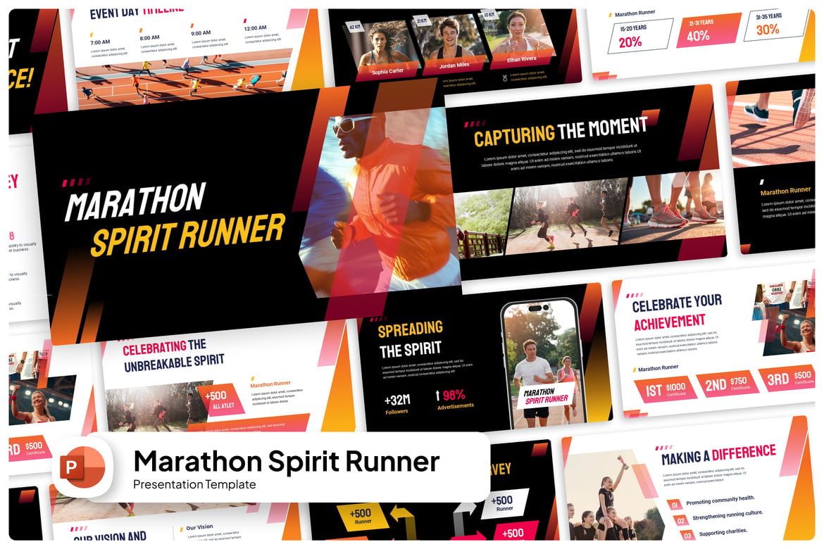 Template Presentasi PowerPoint Spirit Marathon yang Inspiratif