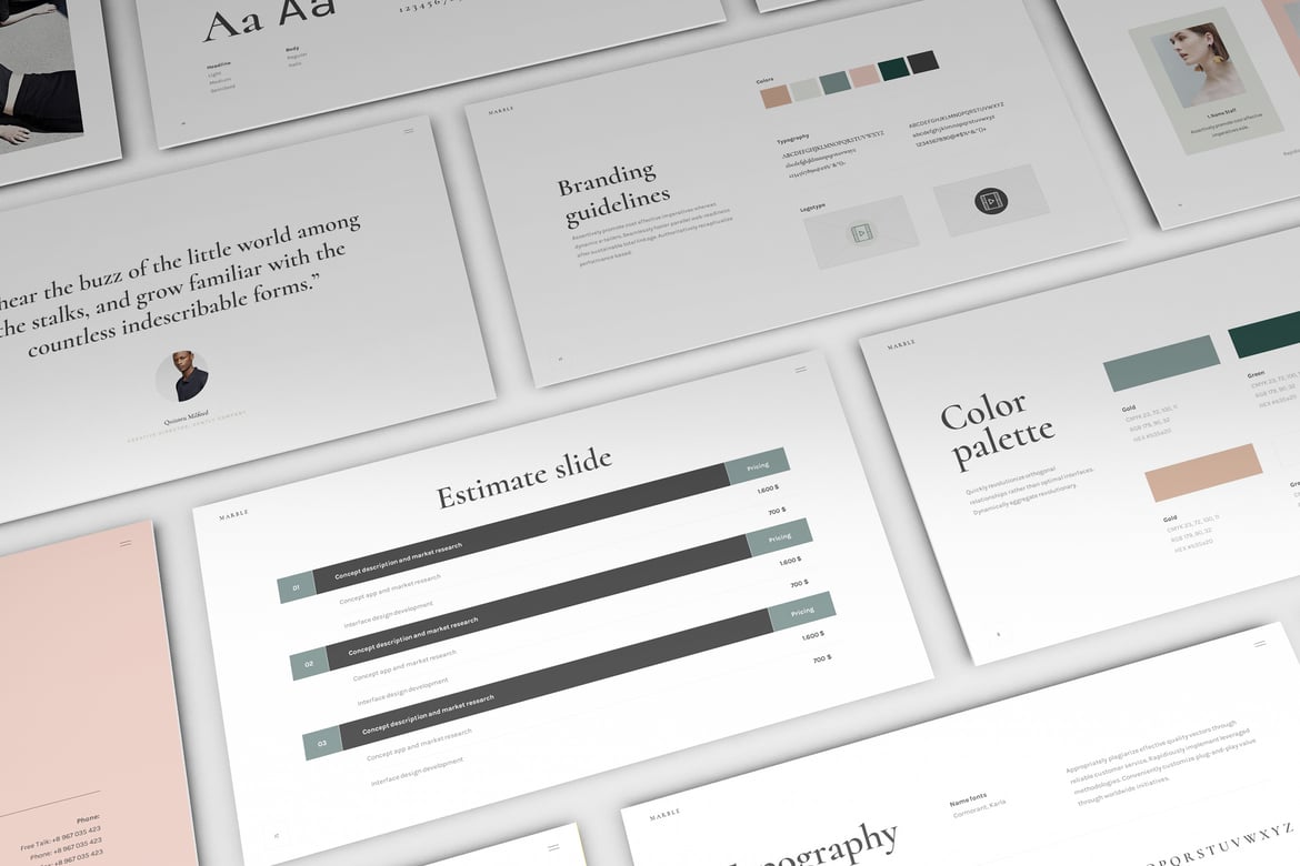 Template Presentasi PowerPoint Marble - Panduan Merek yang Modern dan Menarik