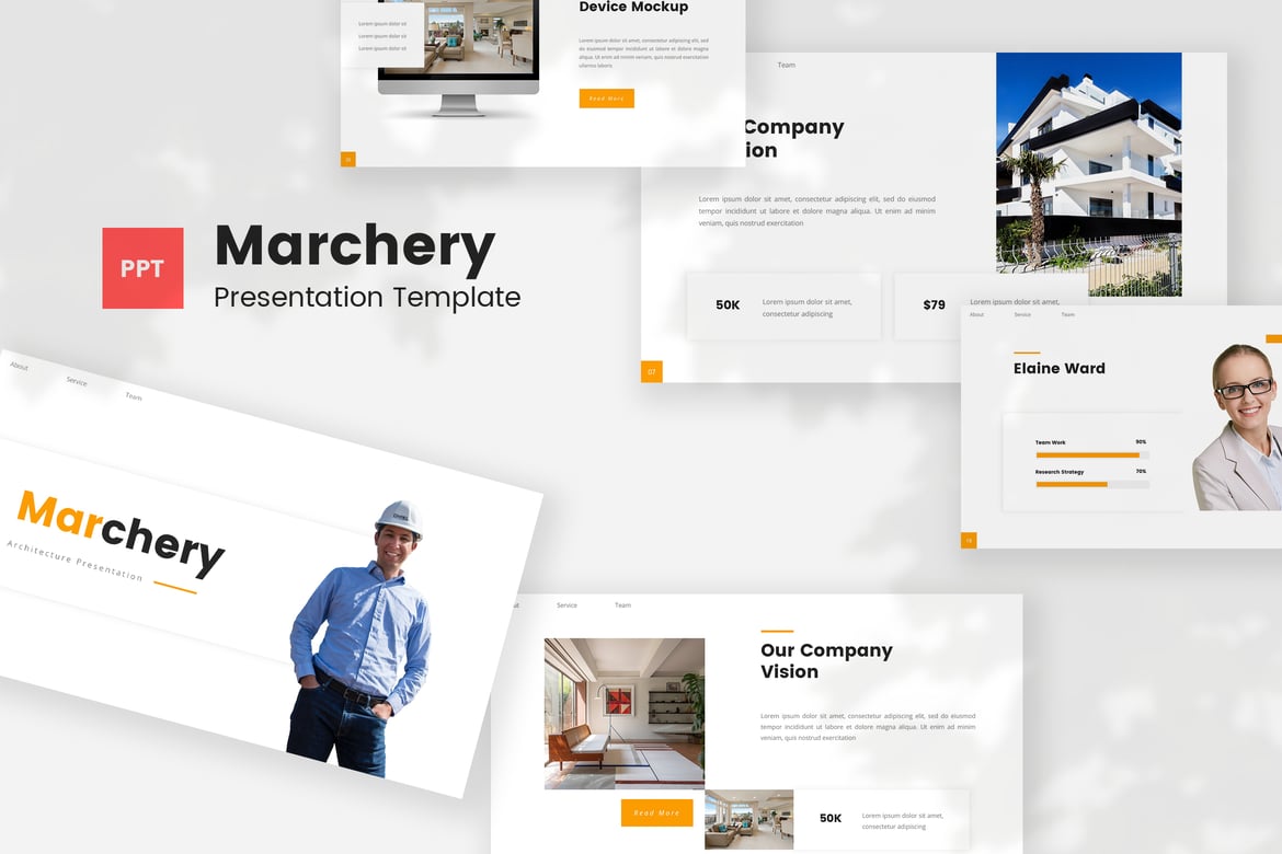 Template PowerPoint Arsitektur Marchery yang Elegan dan Profesional