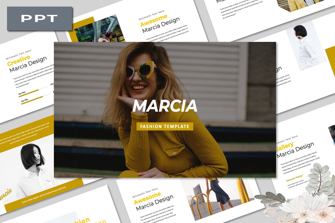 Template PowerPoint Marcia Fashion yang Kreatif dan Minimalis