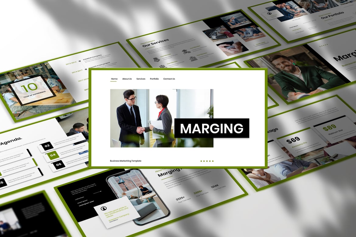Template Presentasi PowerPoint Marging untuk Bisnis yang Menarik