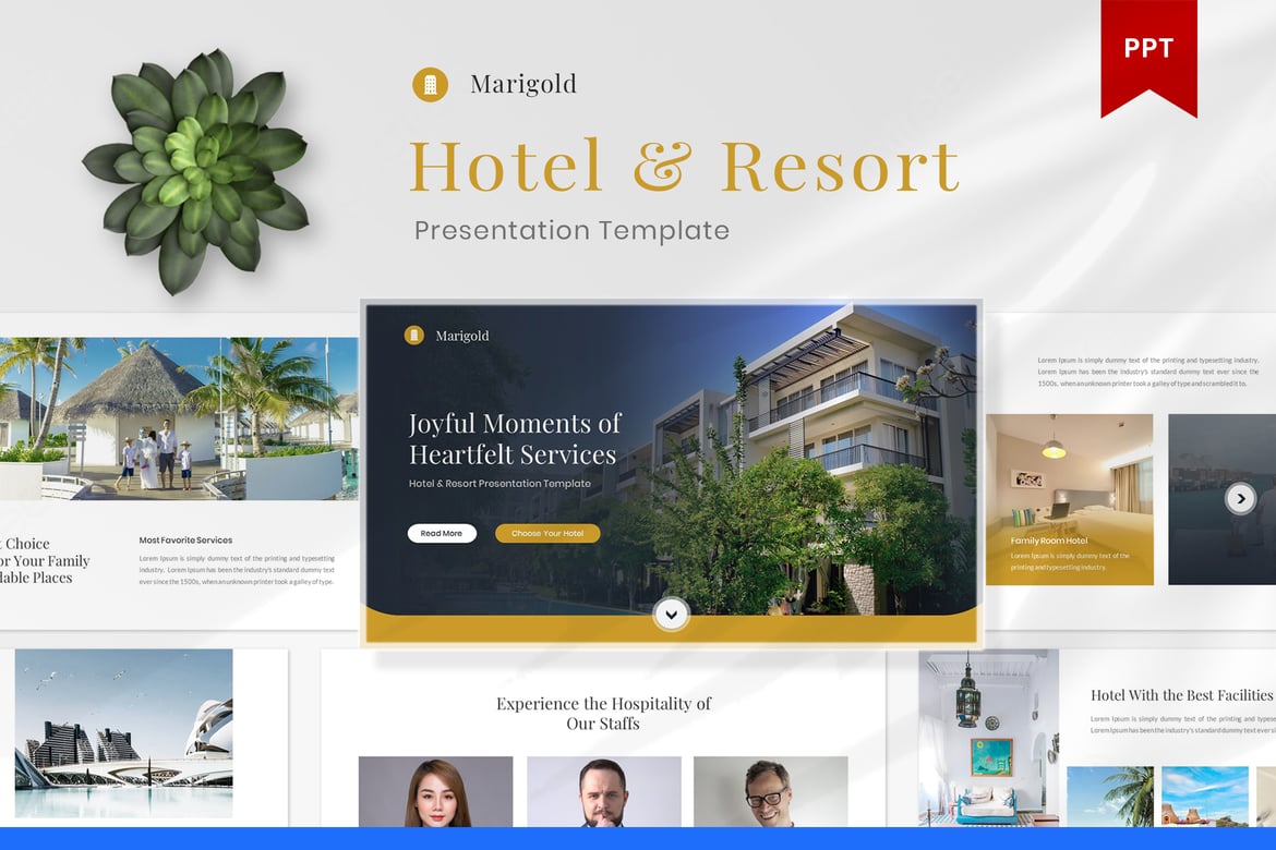 Template PowerPoint Marigold untuk Hotel & Resort yang Menarik