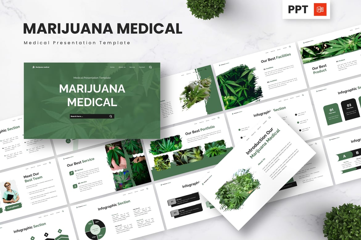 Template Presentasi Medis dengan Tema Marijuana yang Menarik