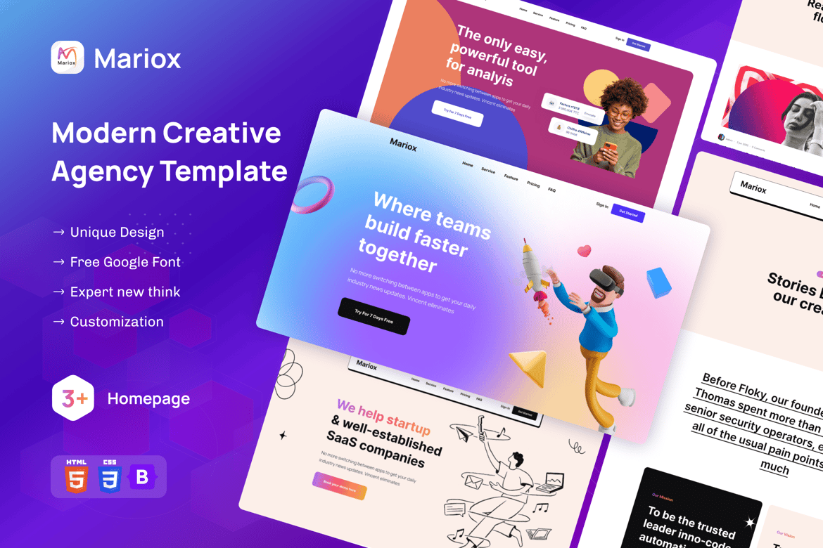 Mariox - Template Web Kreatif Modern untuk Agensi dan Startup