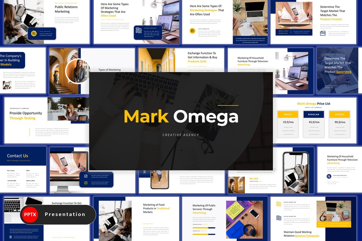 Template Presentasi Mark Omega – PowerPoint untuk Bisnis dan Pemasaran