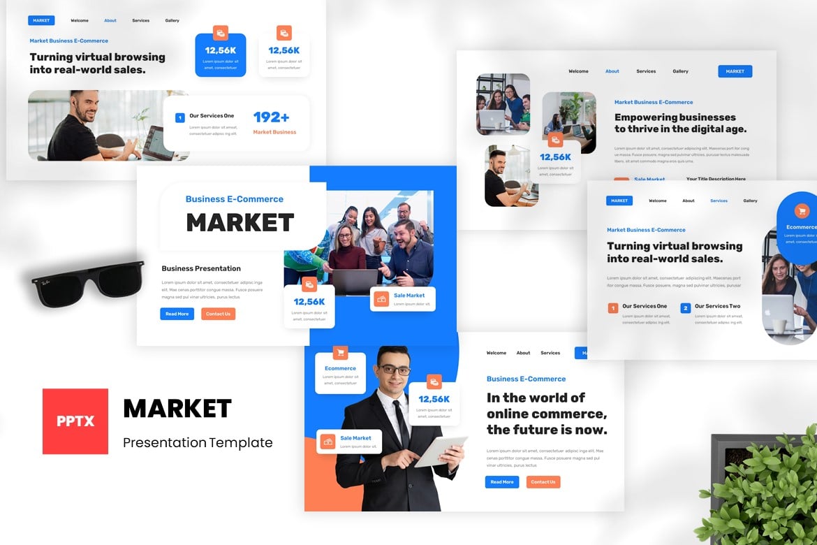 Template Presentasi PowerPoint E-Commerce - Market yang Modern dan Profesional