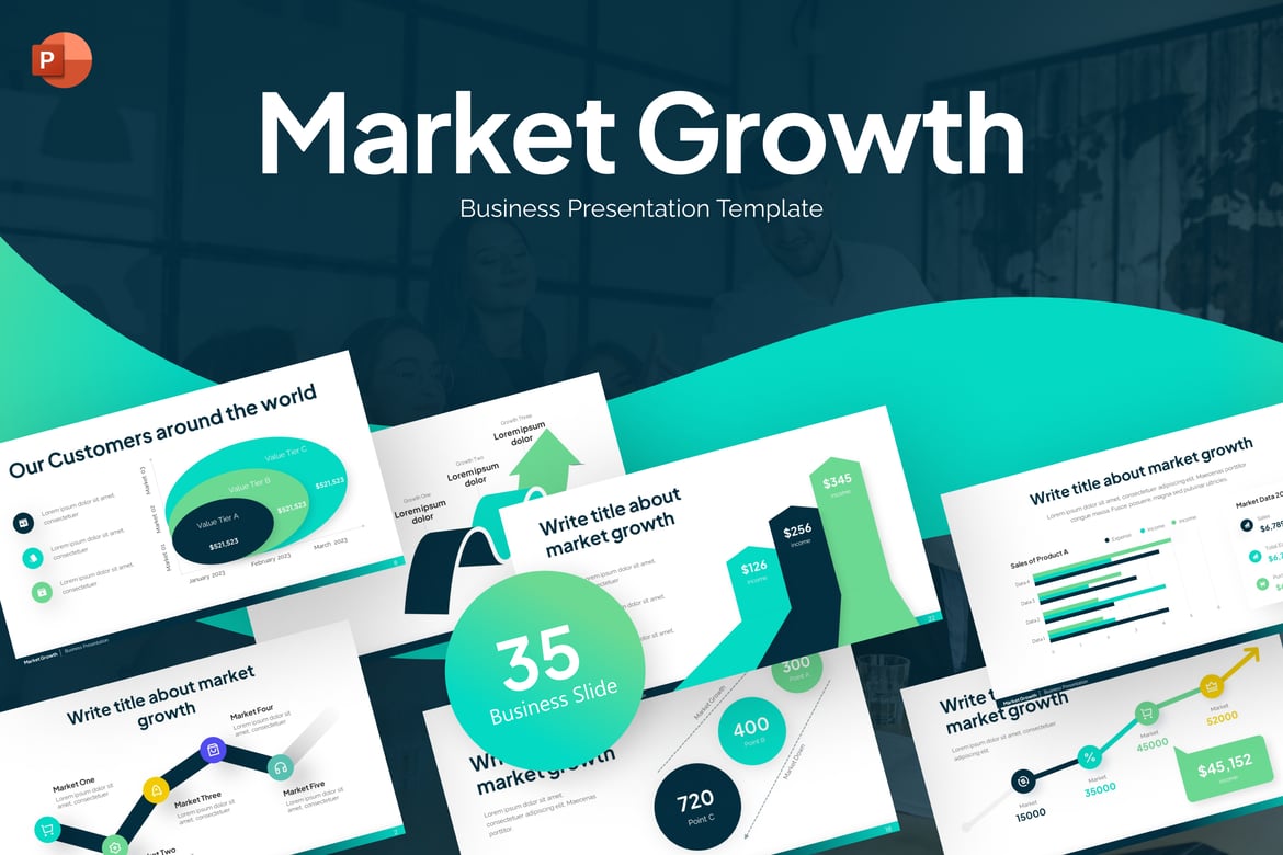 Template PowerPoint untuk Pertumbuhan Pasar yang Menarik