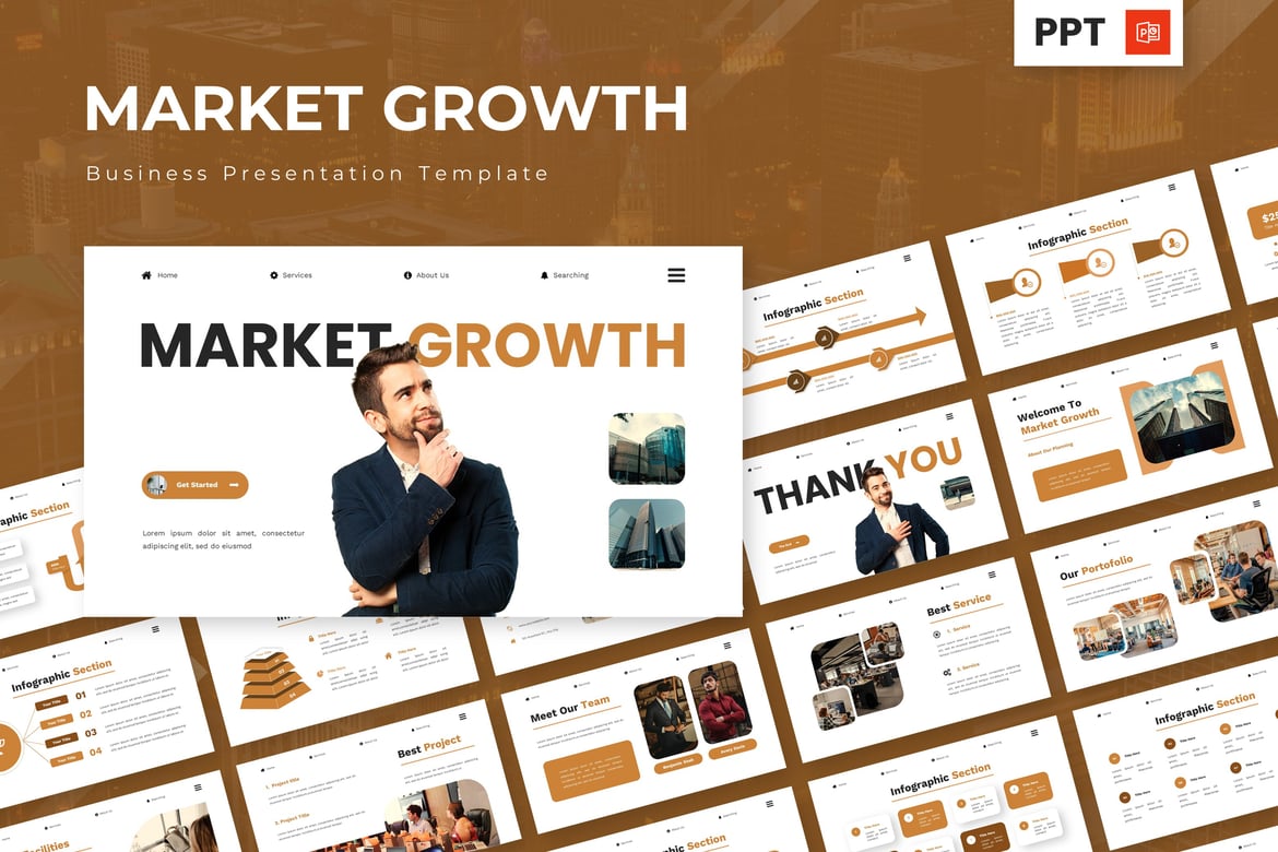 Template Powerpoint Pertumbuhan Pasar yang Menarik dan Profesional