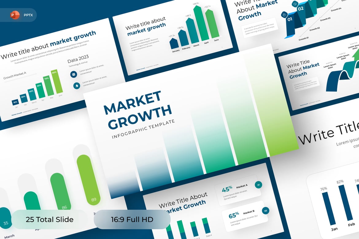 Template PowerPoint Pertumbuhan Pasar yang Menarik