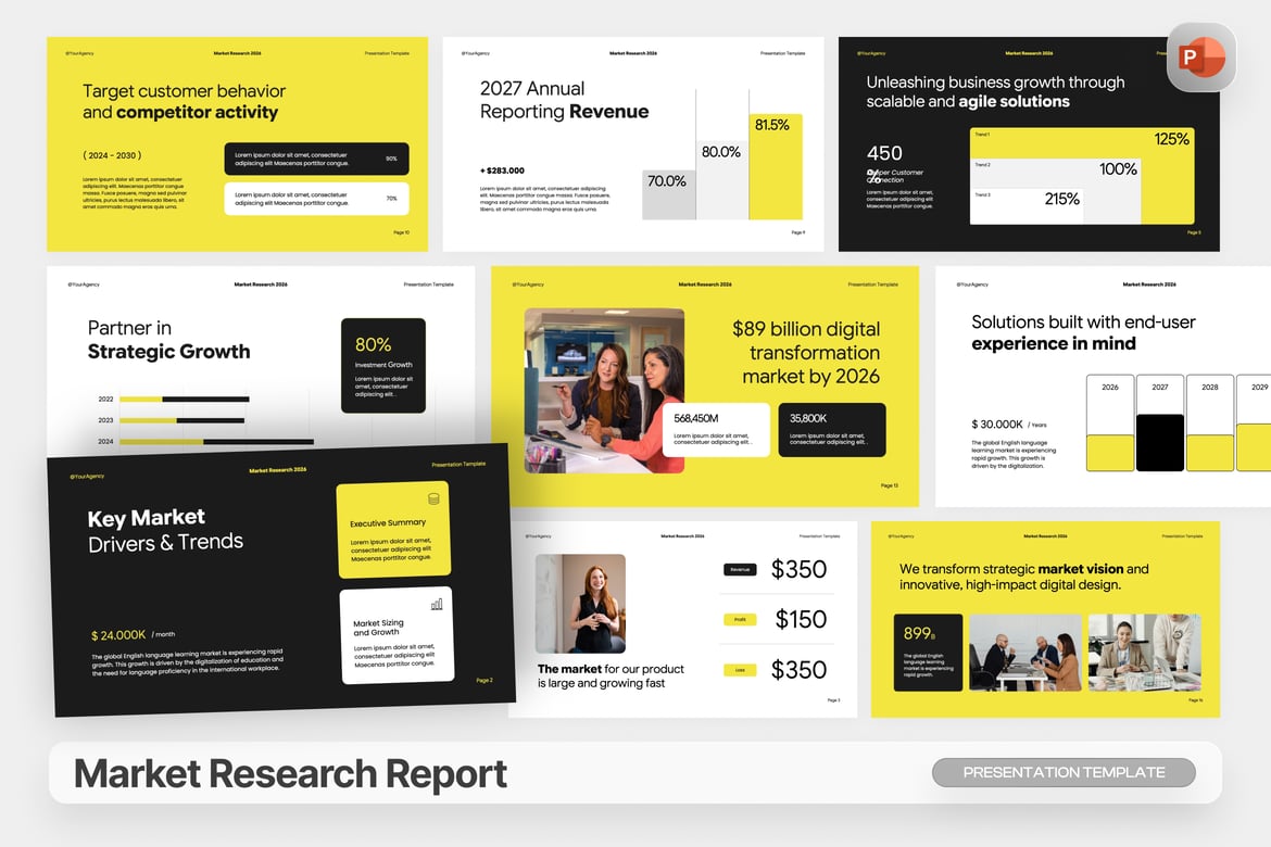 Template PowerPoint Laporan Riset Pasar yang Menarik
