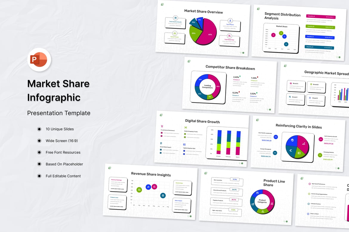 Template Presentasi PowerPoint Infografis Pangsa Pasar yang Menarik