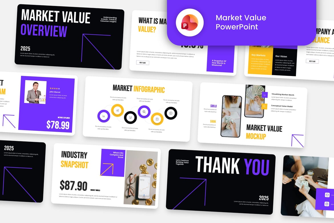 Template Powerpoint Nilai Pasar yang Kreatif dan Modern
