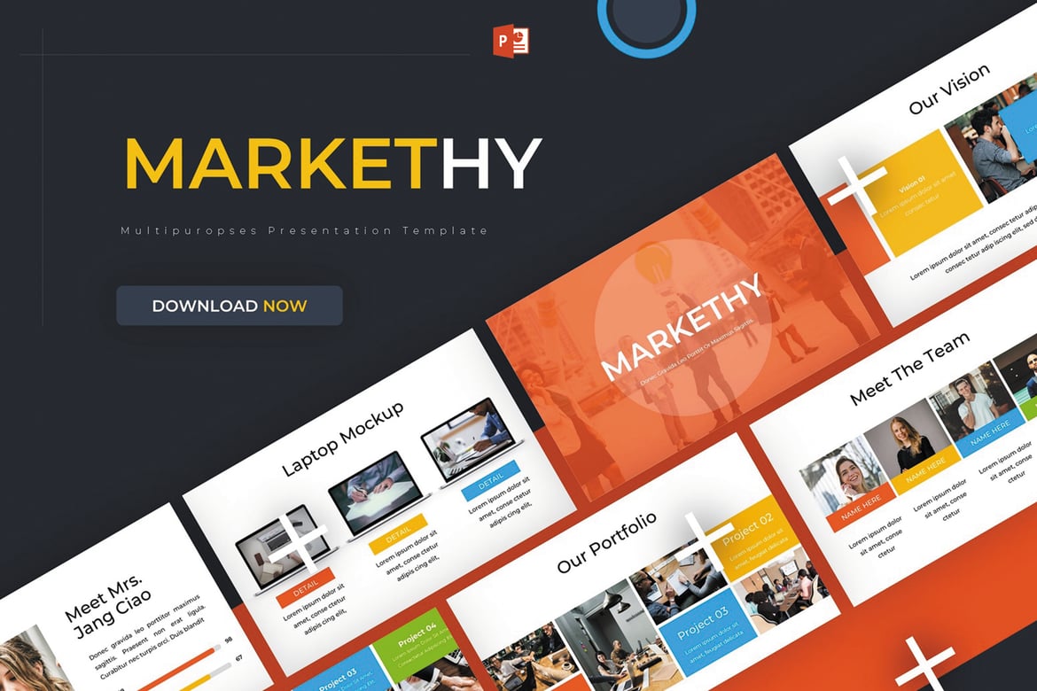 Template Presentasi Powerpoint Markethy yang Modern dan Sederhana