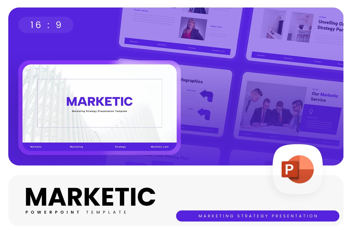 Template PowerPoint Strategi Pemasaran Marketic yang Modern dan Profesional