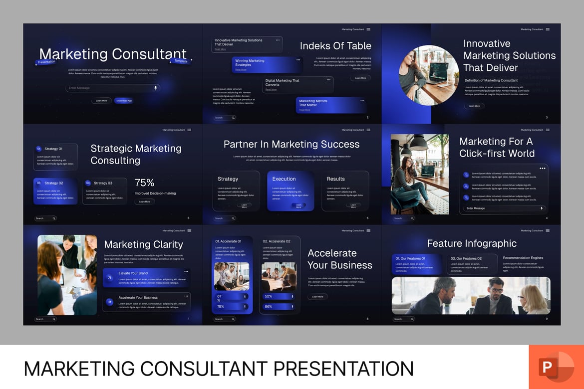 Template PowerPoint Konsultan Pemasaran yang Menarik