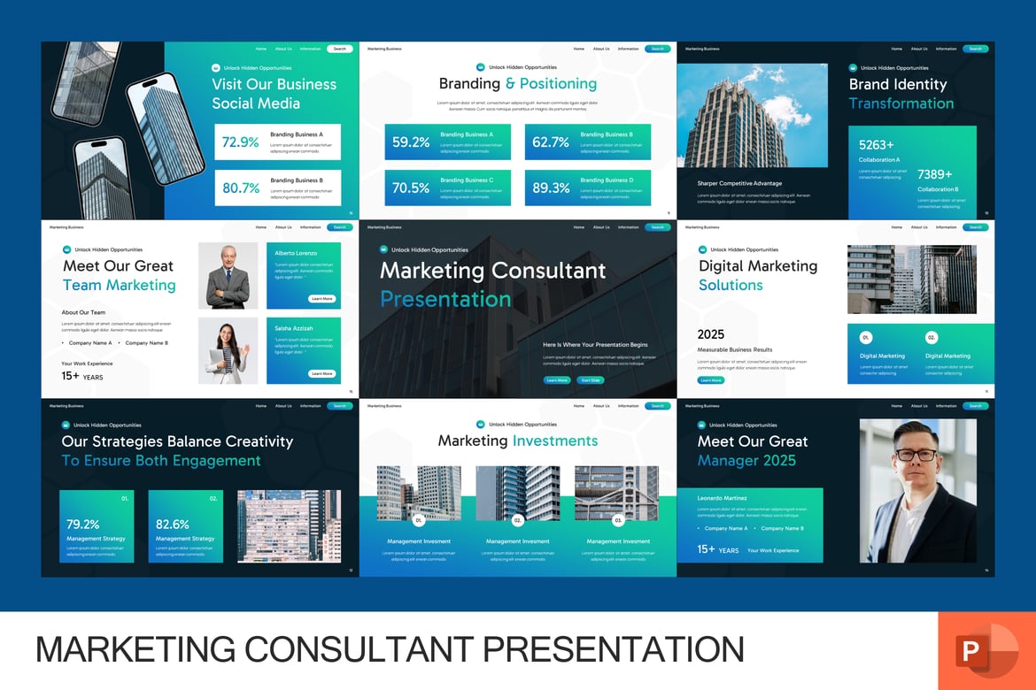 Template PowerPoint Konsultan Pemasaran yang Profesional