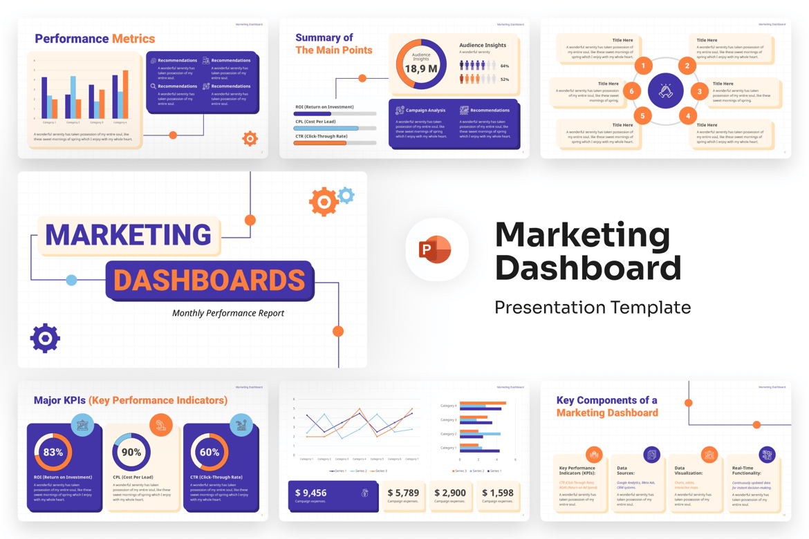 Template PowerPoint Dashboard Pemasaran yang Menarik