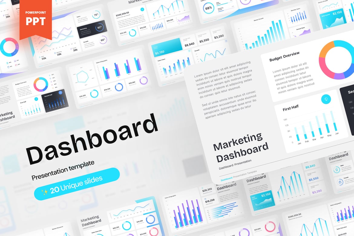 Template Presentasi PowerPoint Dashboard Pemasaran yang Menarik
