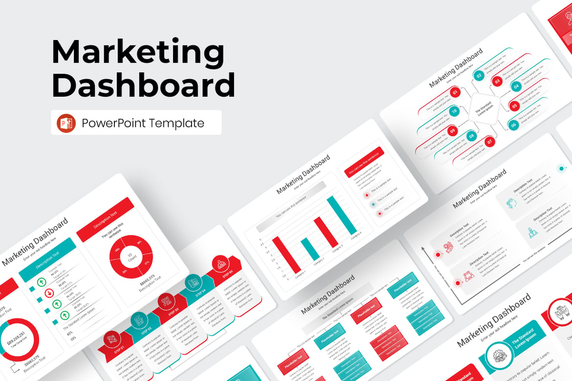 Template PowerPoint Dashboard Pemasaran yang Menarik