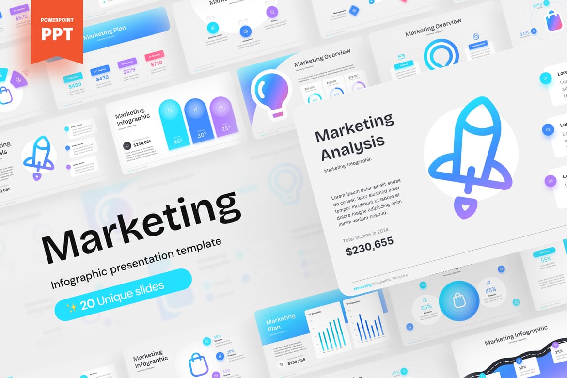 Template Presentasi PowerPoint Infografis Pemasaran yang Menarik