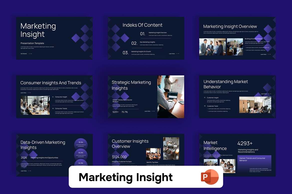 Template Presentasi PowerPoint Insight Pemasaran yang Menarik