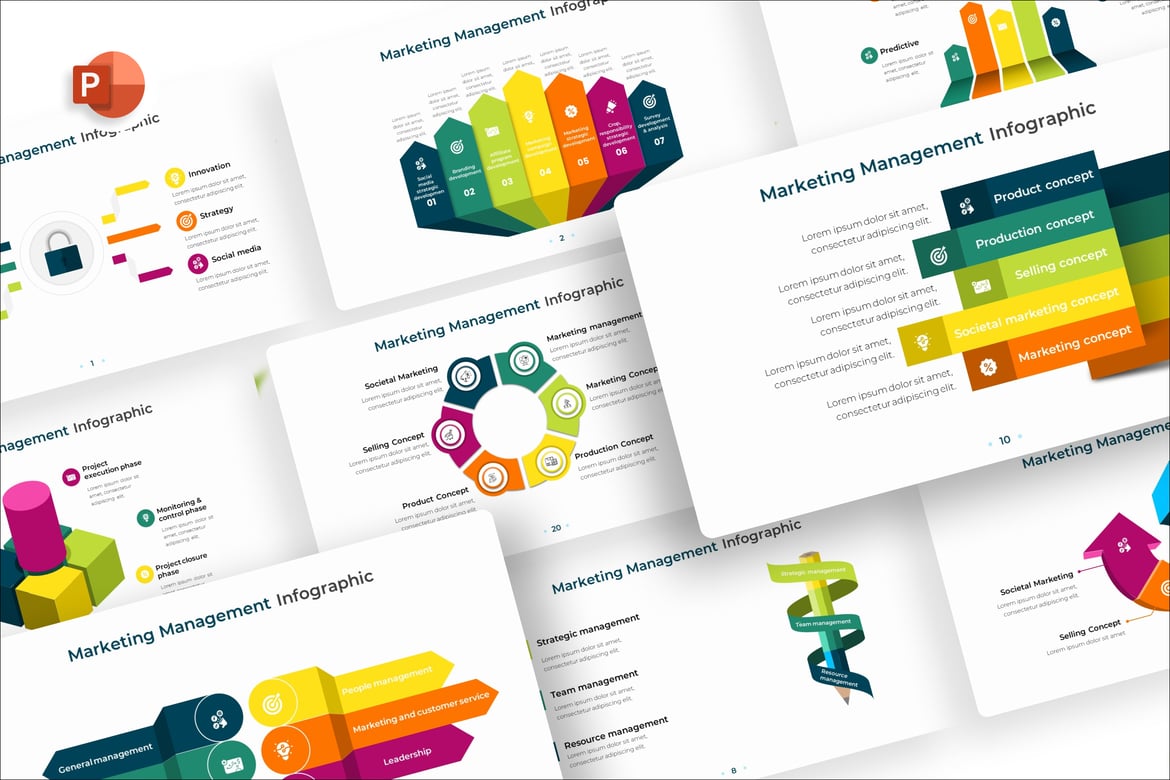 Template PowerPoint Infografis Manajemen Pemasaran yang Menarik