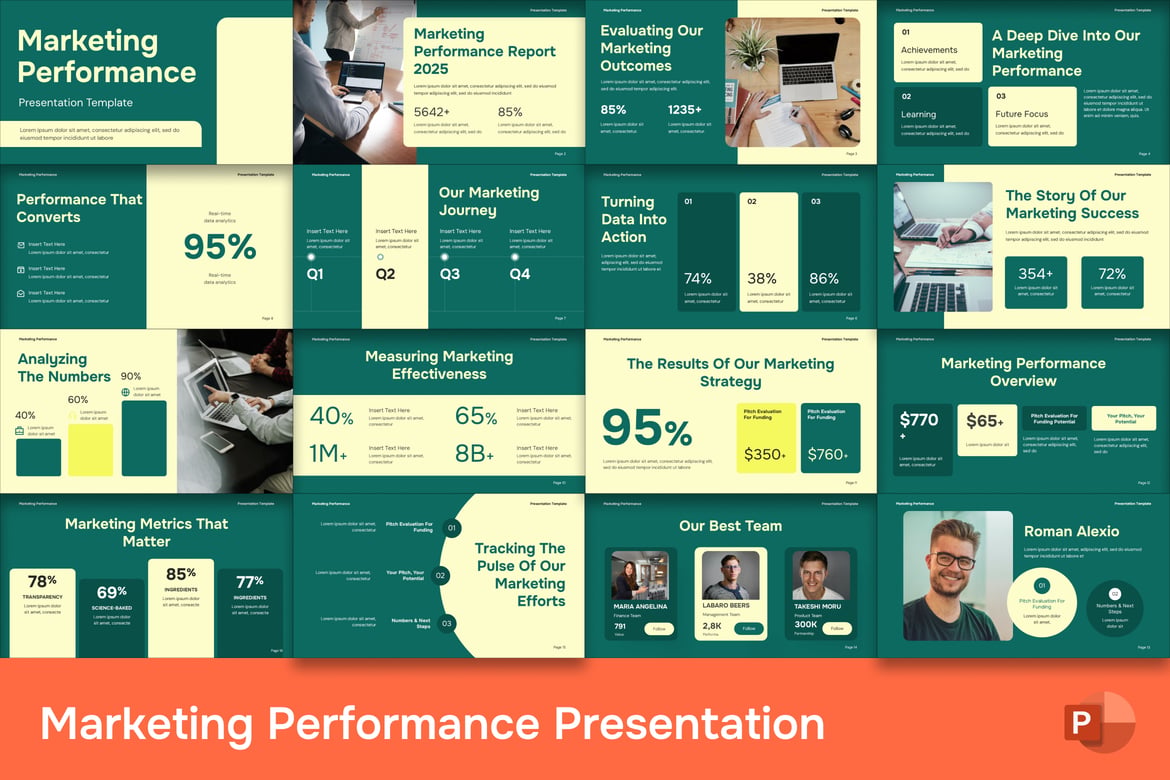 Template PowerPoint Kinerja Pemasaran yang Menarik