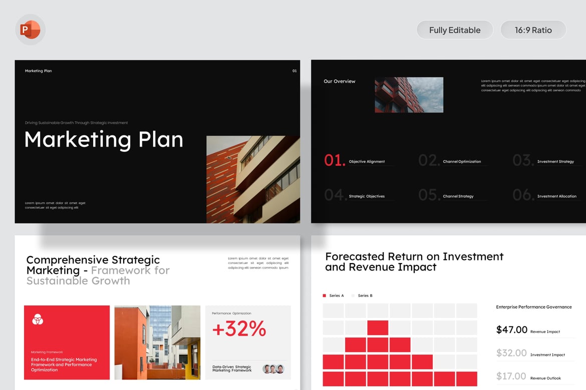 Template PowerPoint Rencana Pemasaran & Anggaran yang Modern dan Profesional