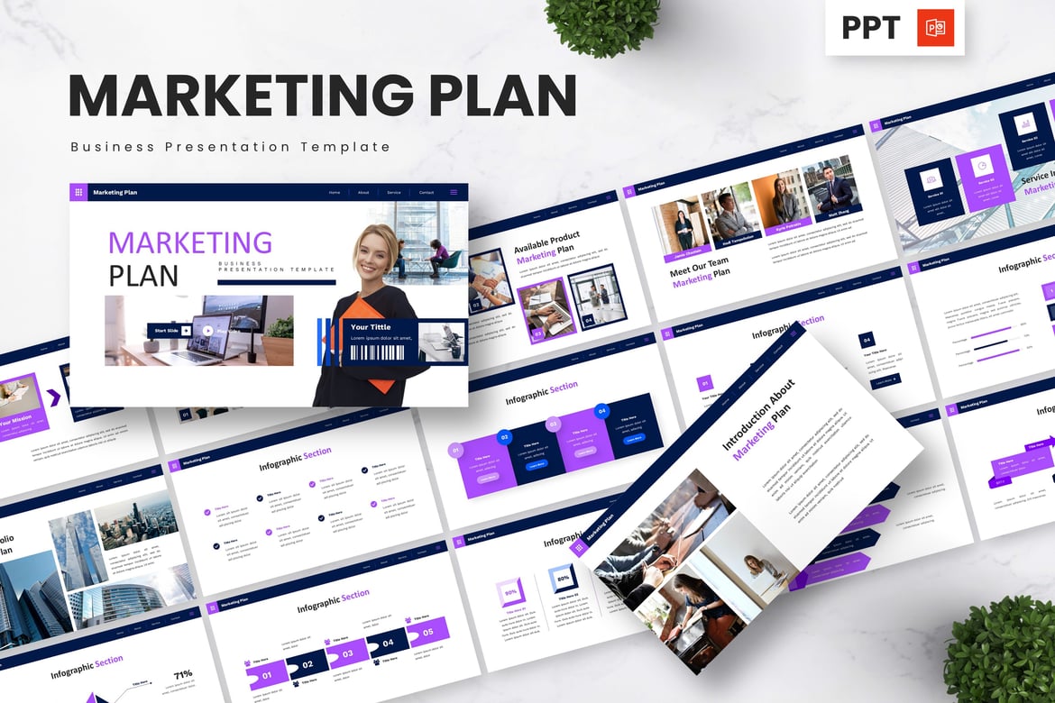 Template Presentasi PowerPoint Rencana Pemasaran yang Menarik