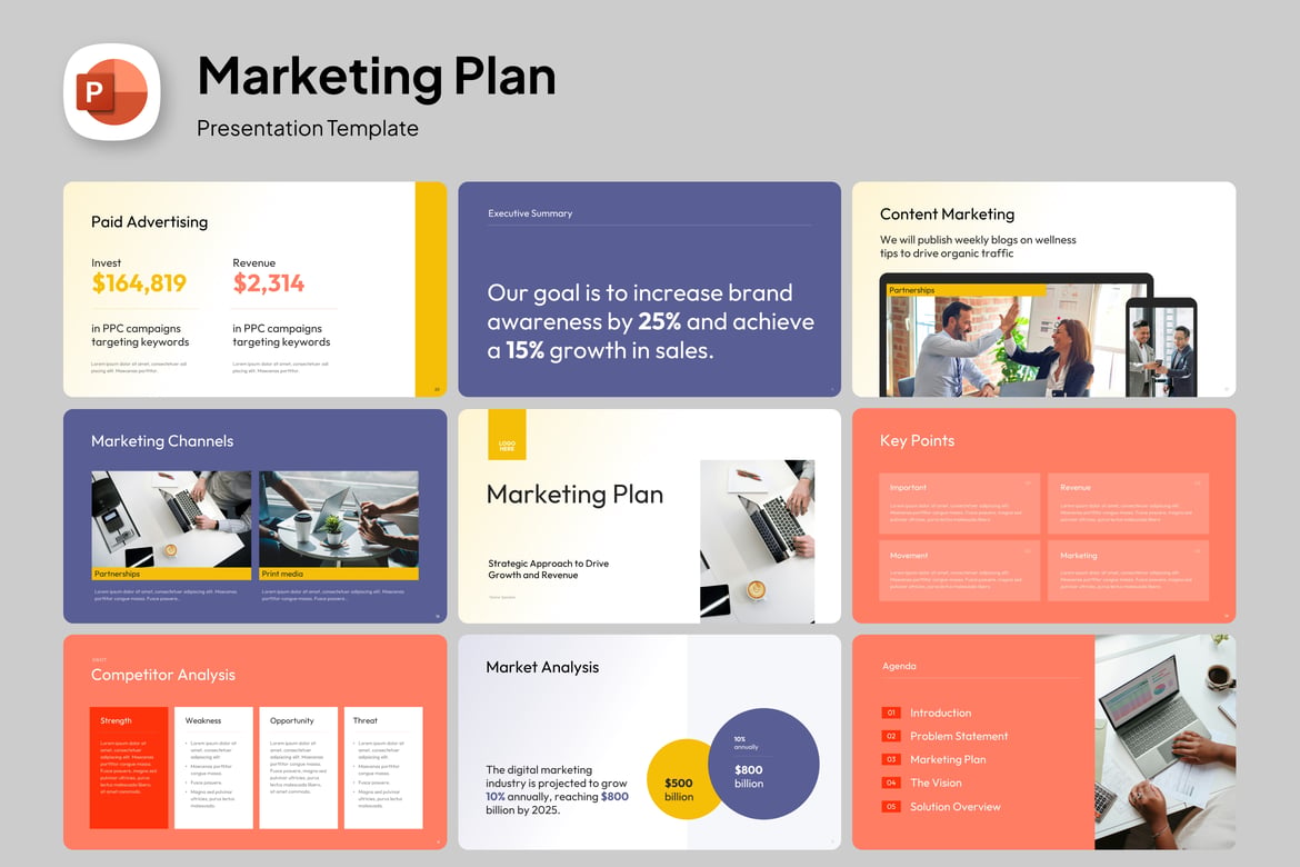 Template PowerPoint Rencana Pemasaran Profesional dan Menarik