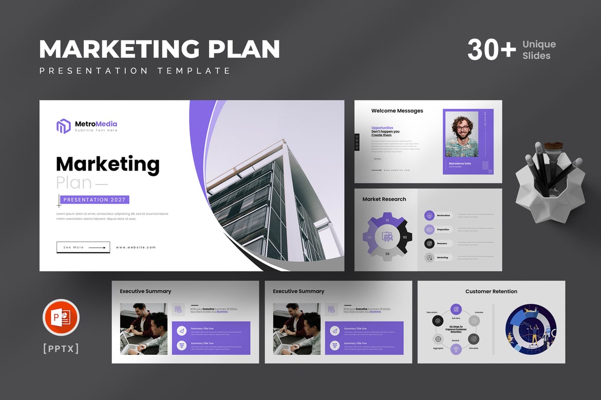 Template Presentasi PowerPoint Rencana Pemasaran yang Menarik dan Profesional