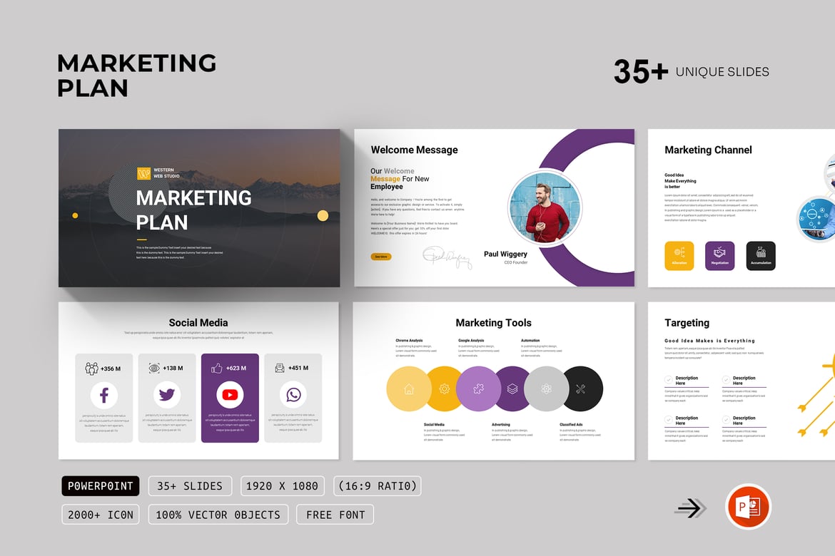 Template Presentasi PowerPoint Rencana Pemasaran yang Menarik