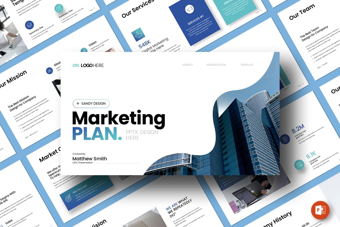 Template Presentasi PowerPoint Rencana Pemasaran yang Modern dan Profesional