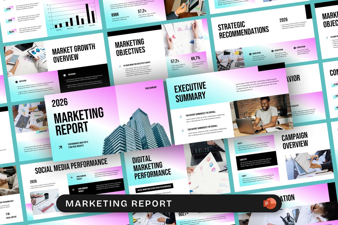 Template Presentasi PowerPoint Laporan Pemasaran yang Modern dan Profesional