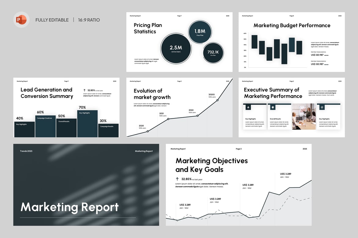 Template PowerPoint Laporan Pemasaran yang Modern dan Profesional
