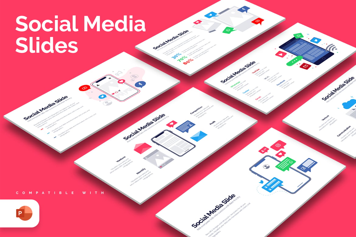 Template PowerPoint Infografis Media Sosial Modern