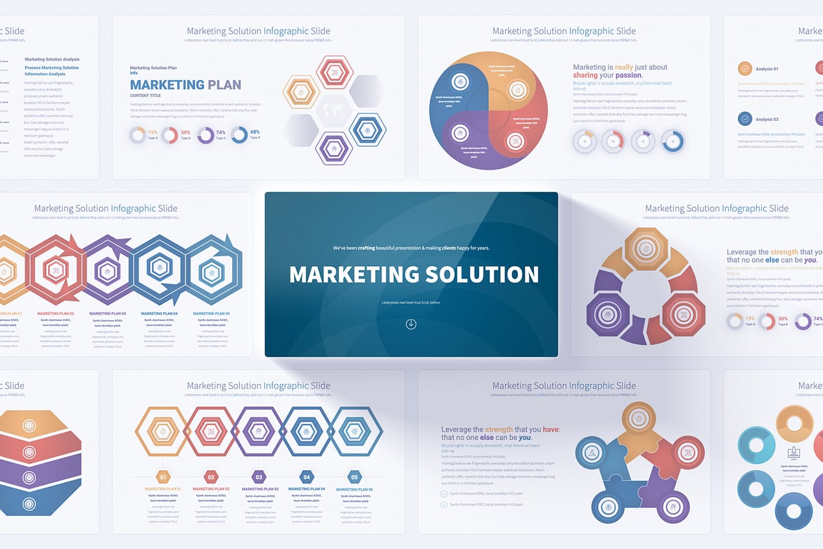 Template PowerPoint Solusi Pemasaran - Infografis Menarik