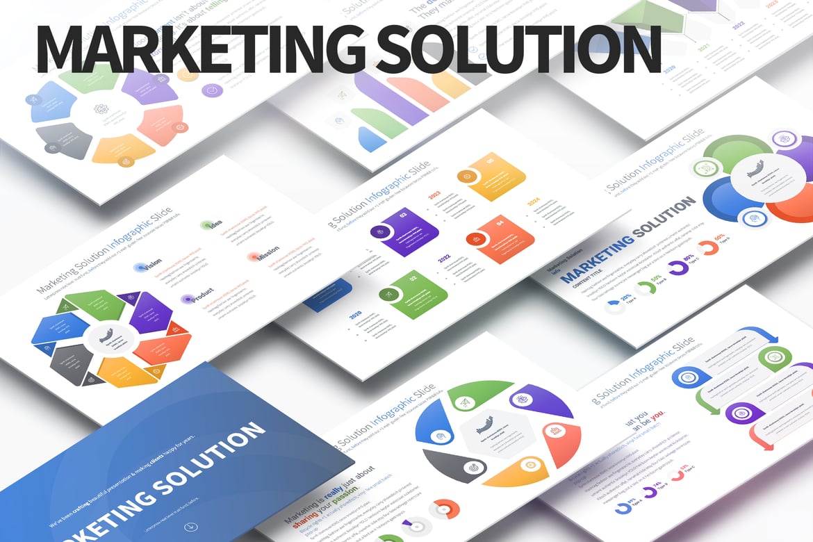 Template PowerPoint Infografis Solusi Pemasaran yang Menarik