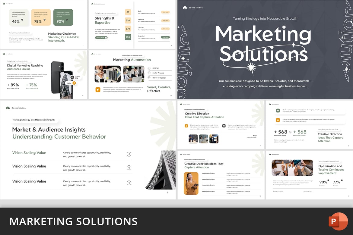 Template Presentasi PowerPoint Solusi Pemasaran yang Modern dan Efektif