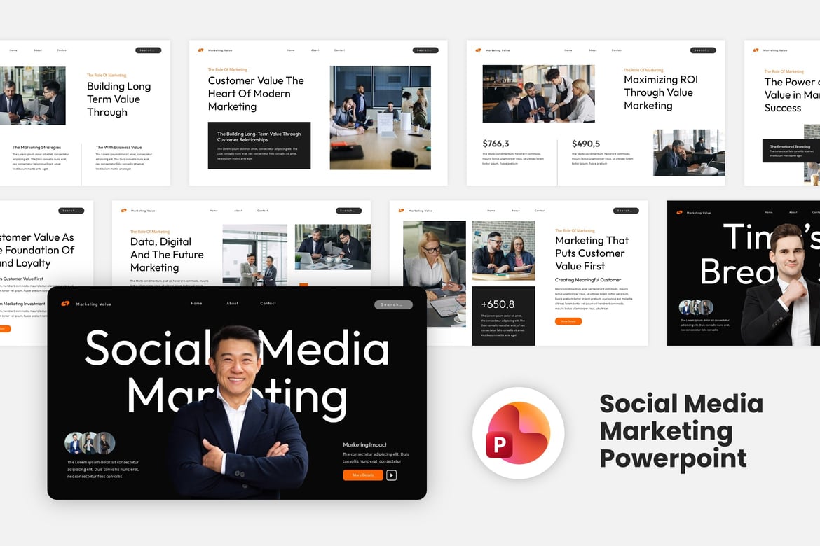 Template Presentasi Powerpoint Nilai Pemasaran yang Kreatif