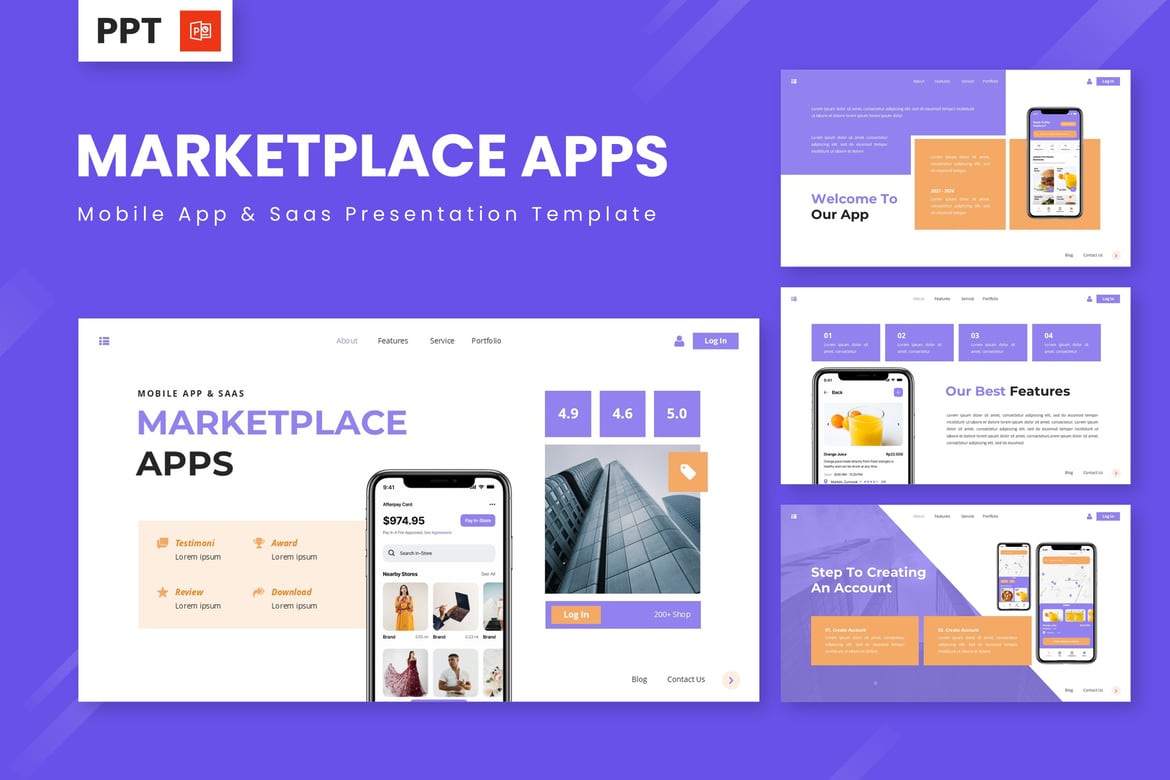 Template PowerPoint Marketplace Apps - Solusi Presentasi Mobile & SaaS