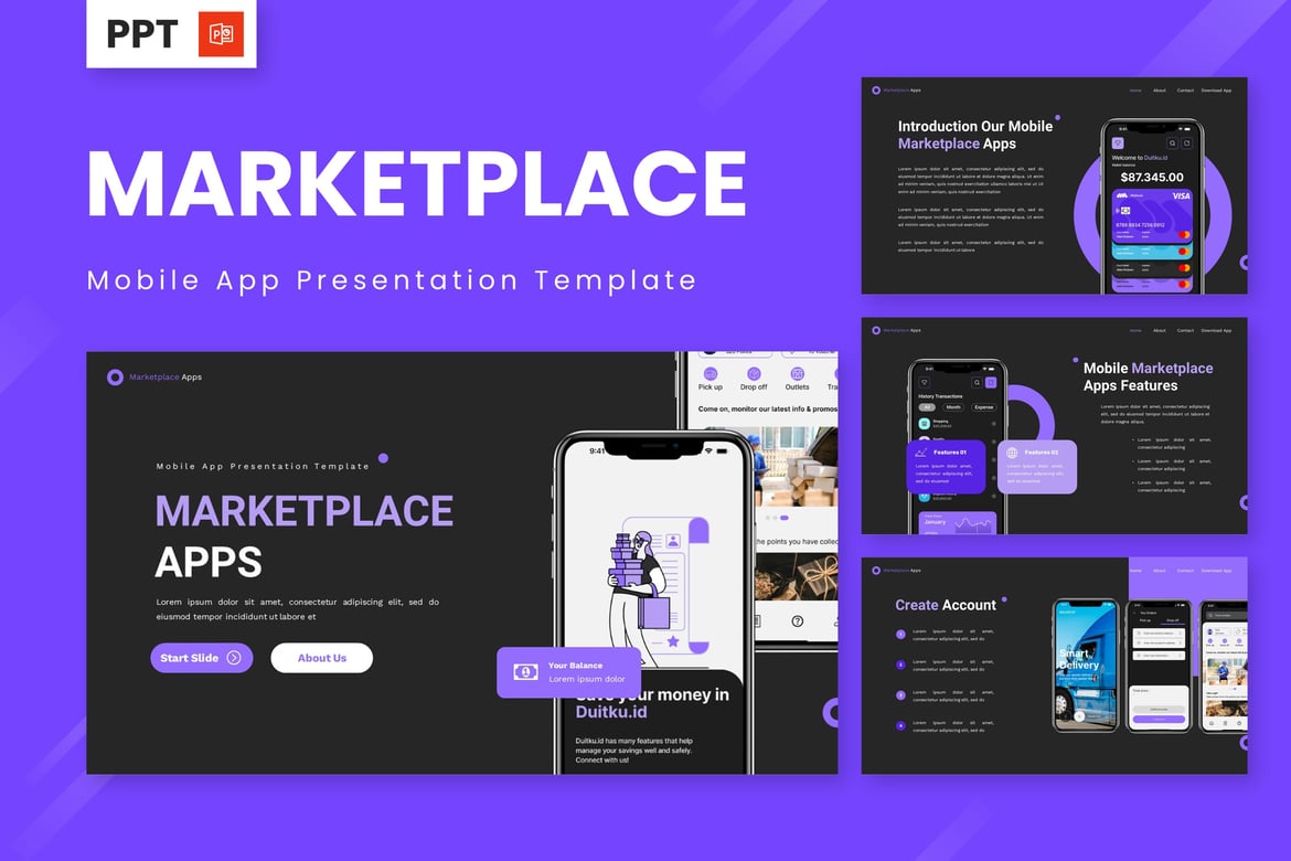 Template Presentasi Powerpoint untuk Aplikasi Marketplace yang Menarik