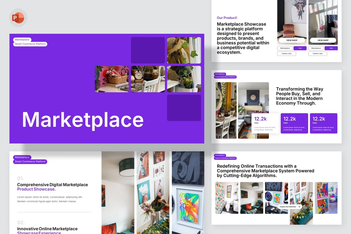 Template PowerPoint Marketplace Modern untuk E-commerce
