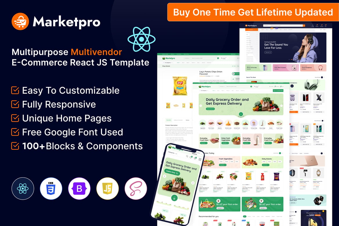 MarketPro - Template Website eCommerce Multivendor React JS Terbaik